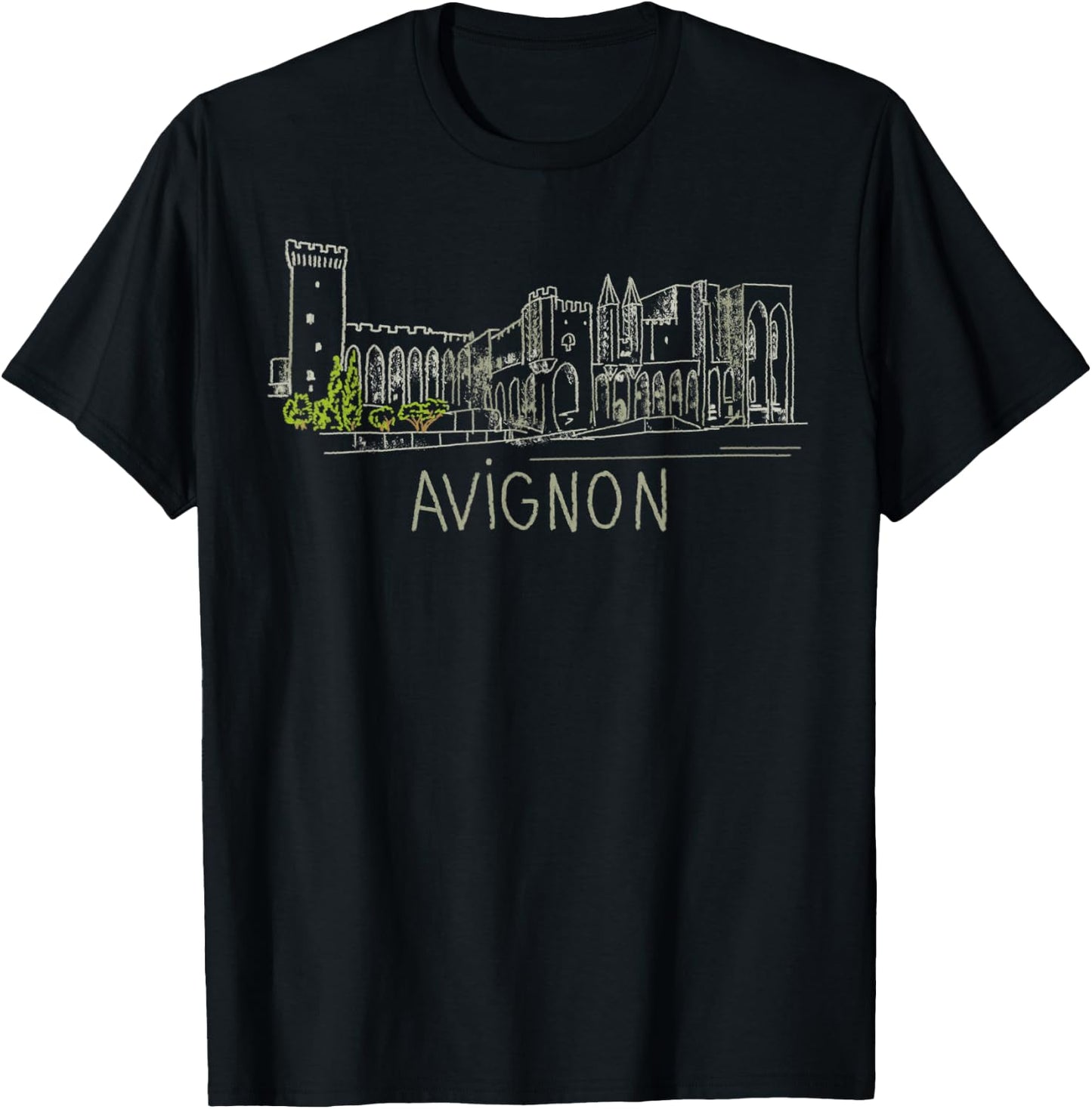Avignon France Unique Hand Drawn Art Gift Men Women T-Shirt - T-Shirt | Black