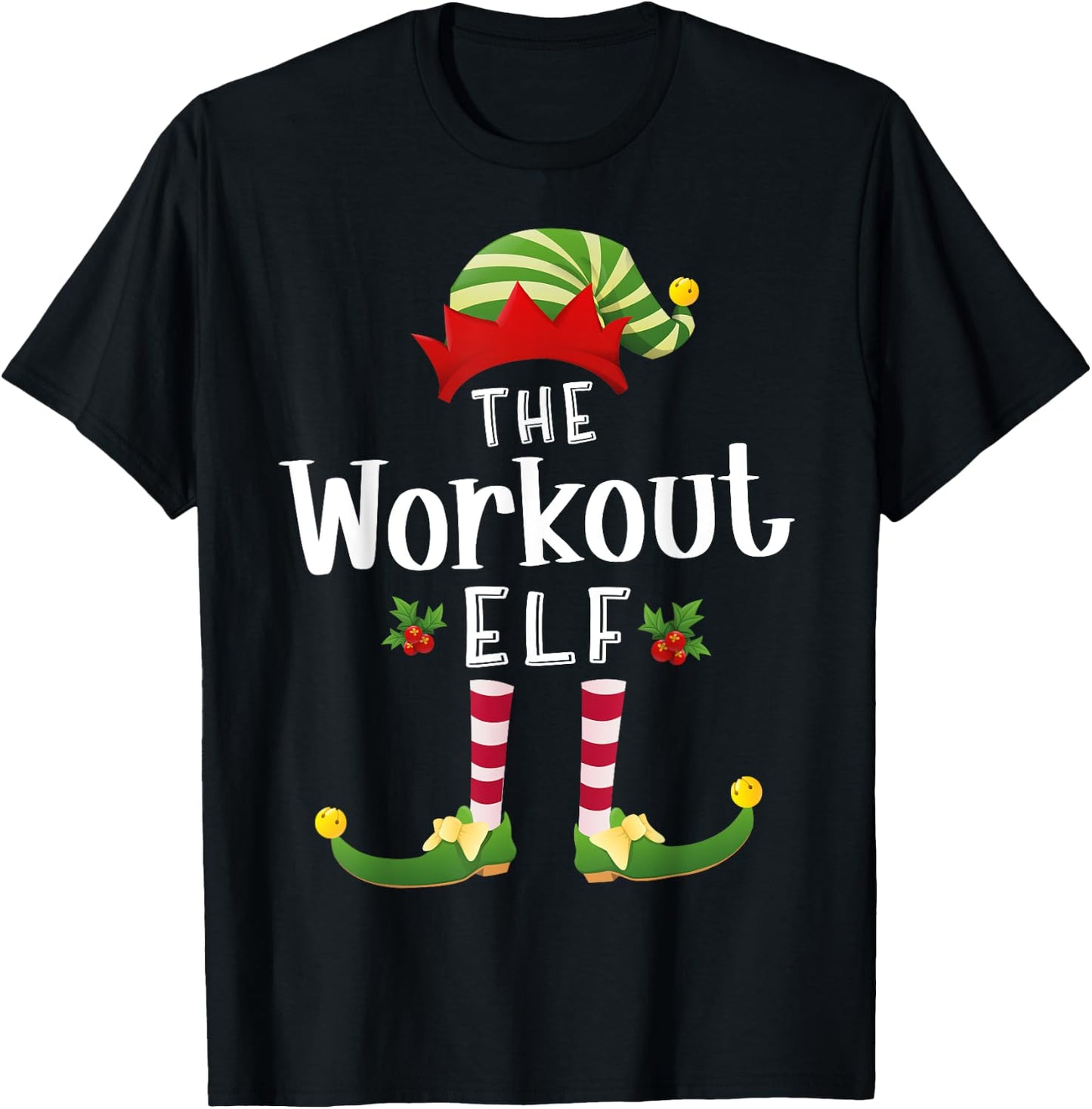 Workout Christmas Elf Matching Pajama X-Mas Party T-Shirt - T-Shirt | Black
