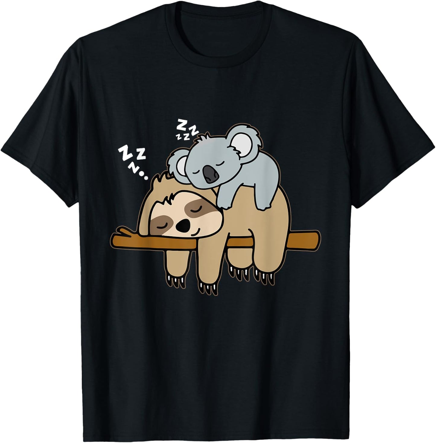 Funny Cute Lazy Sloth & Baby Koala Mama Bear Nap T-Shirt - T-Shirt | Black