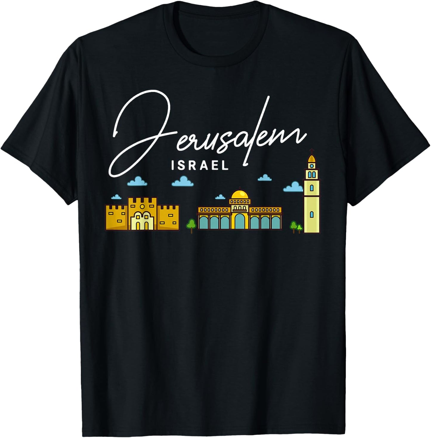 Jerusalem Israel City Skyline Map Travel T-Shirt - T-Shirt | Black