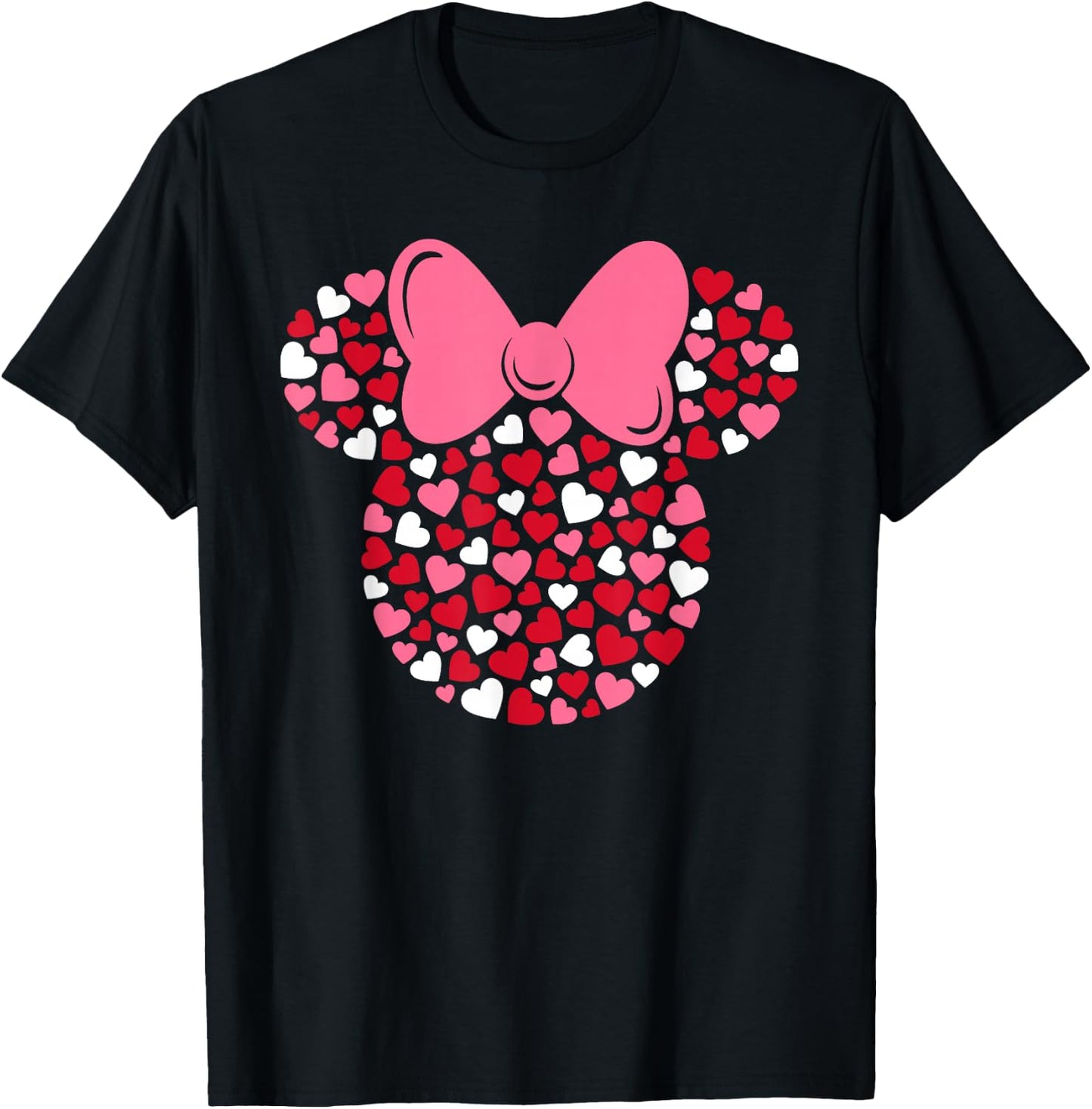 Disney Minnie Mouse Icon Pink Hearts Valentine's Day , Black, Small T-Shirt - T-Shirt | Black