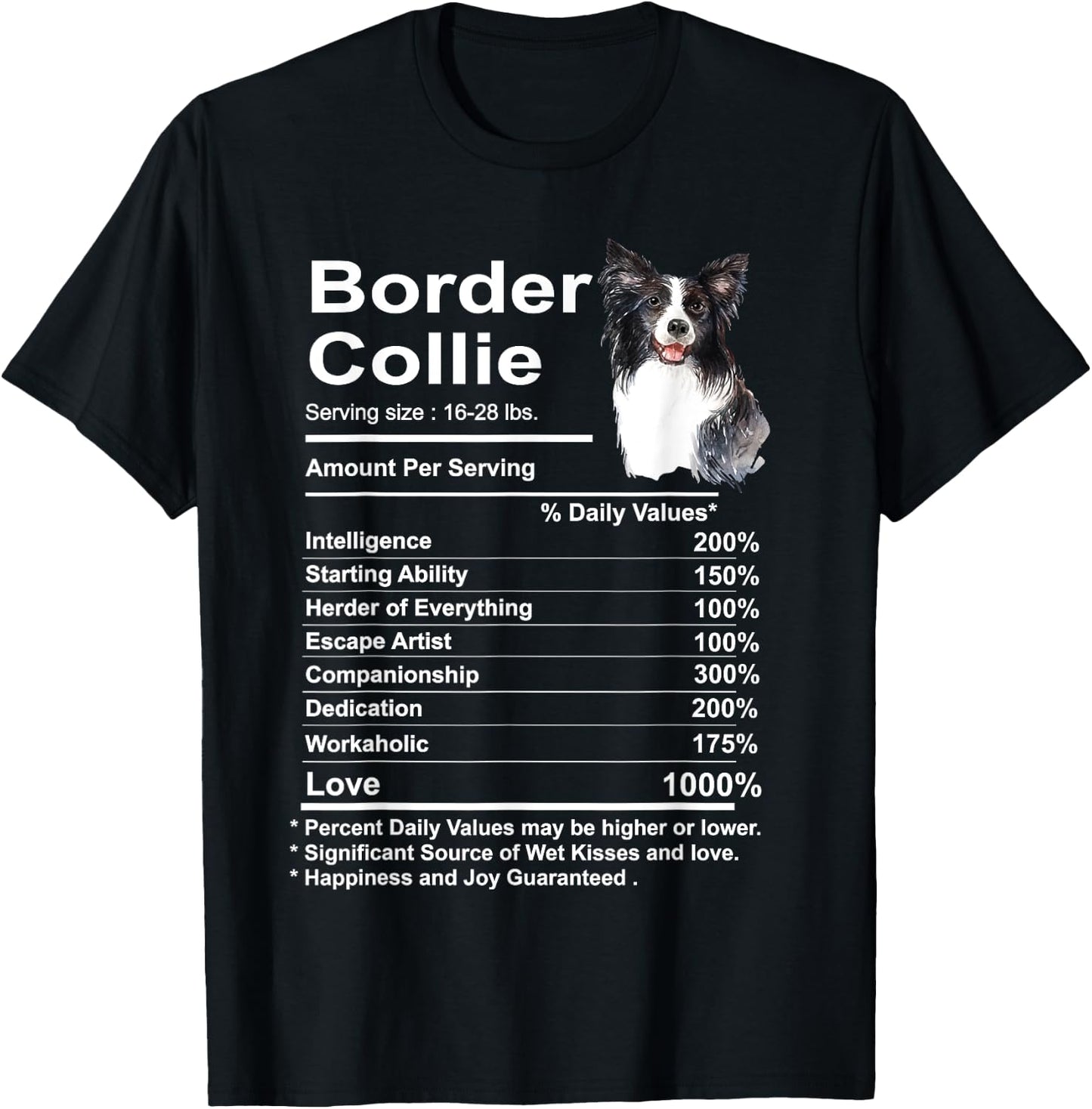 Funny Border Collie Facts Nutrition Gift Border T-Shirt - T-Shirt | Black