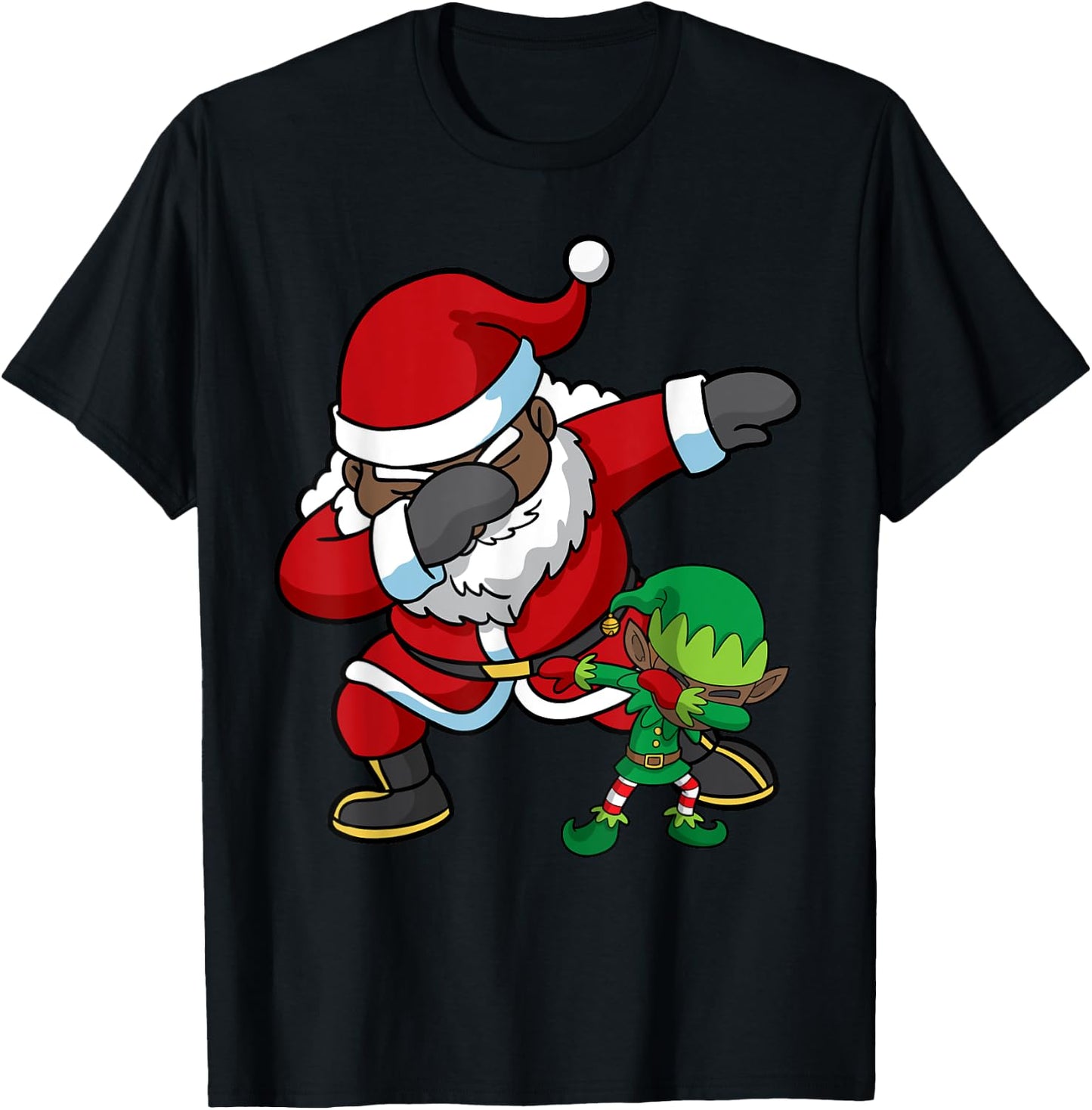 Christmas African American Dabbing Santa Claus Elf Dab Gift T-Shirt - T-Shirt | Black