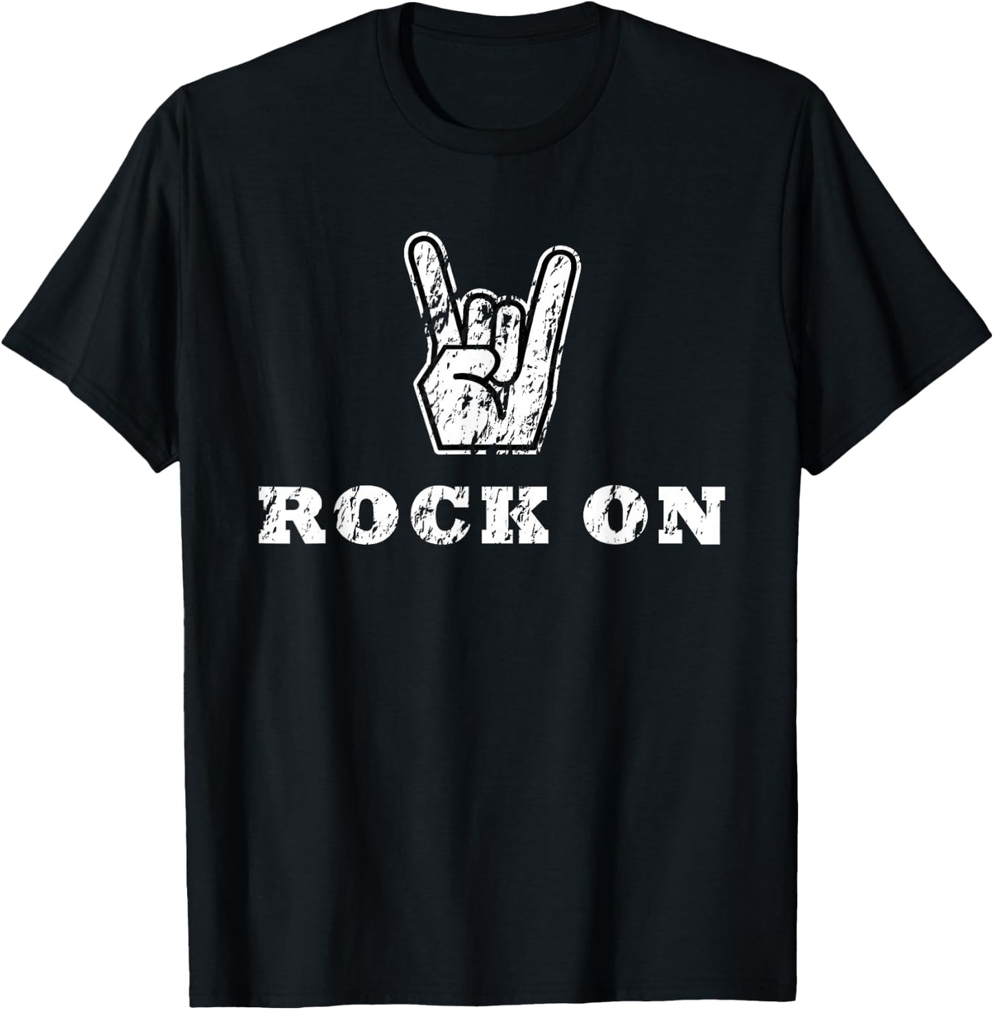 Distressed Party Crazy Fun Hand Gesture Rock On Text T-Shirt - T-Shirt | Black