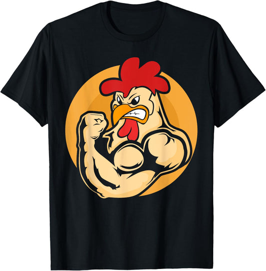 Strong Muscle Chicken Fitness Gym Chickens T-Shirt - T-Shirt | Black