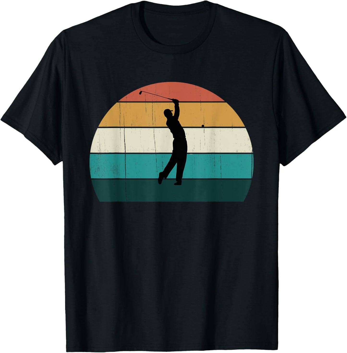 Retro Golfer Swing: Vintage Sunset Playing Golf / Lover Gift T-Shirt - T-Shirt | Black
