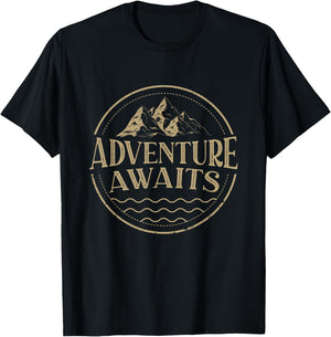 Adventure Awaits, Adventure, Camping, Mountain T-Shirt - T-Shirt | Black