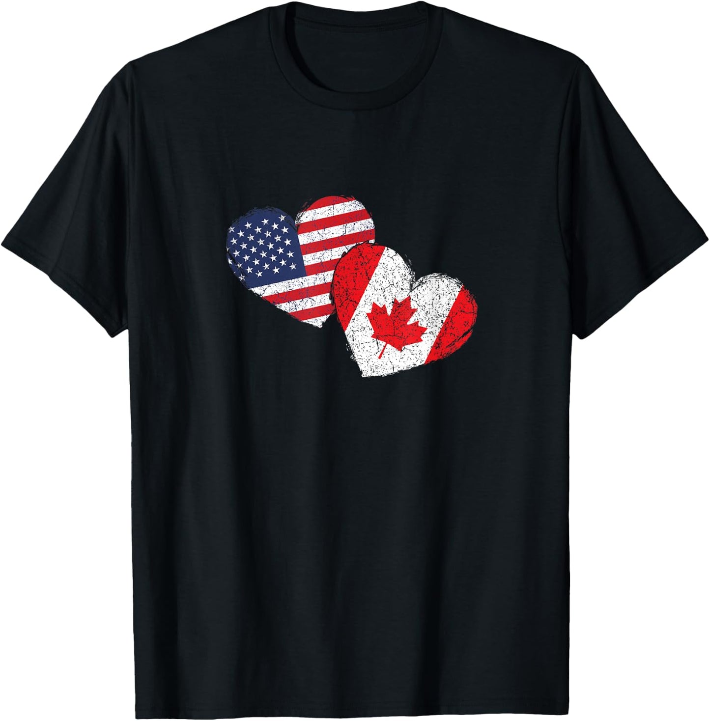 USA Canada Heart Country Flag American Canadian T-Shirt - T-Shirt | Black