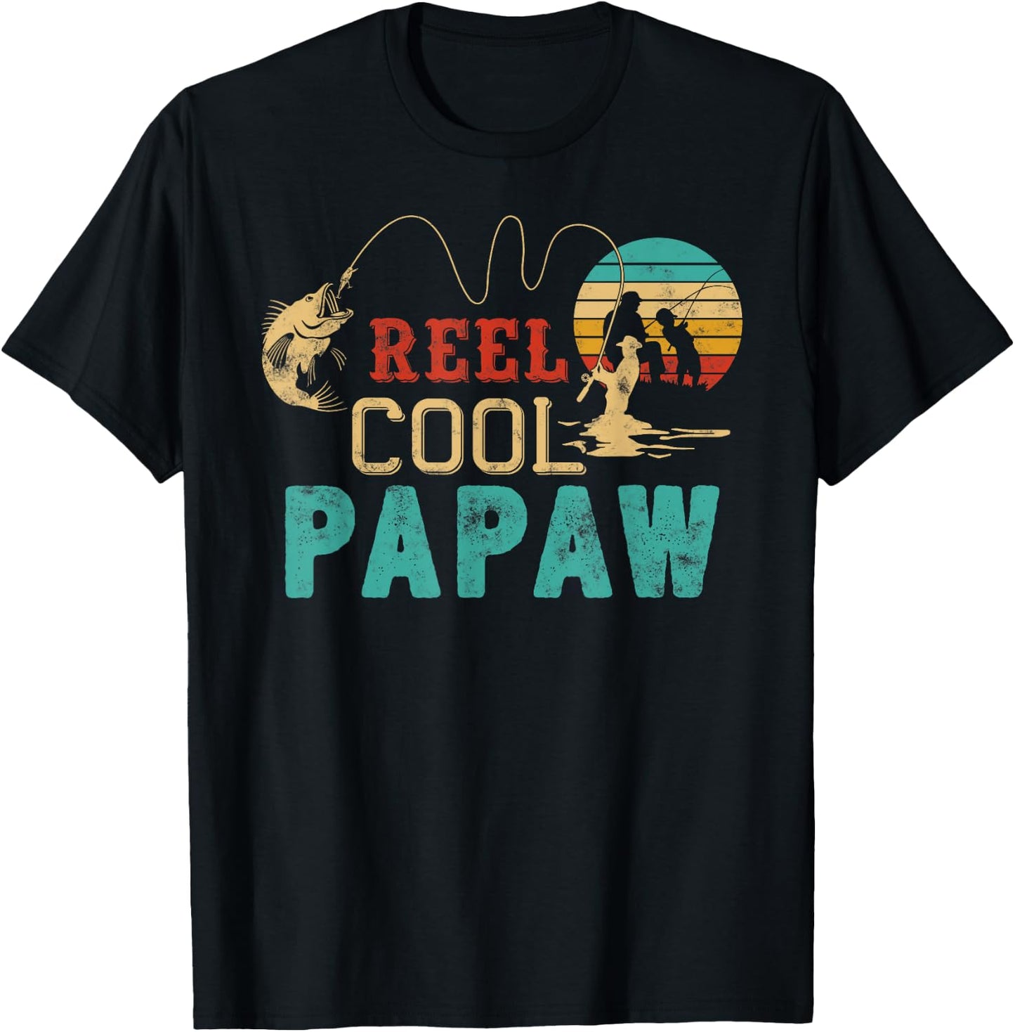 Fishing Reel Cool Papaw Father’s day gift Fisherman Papaw T-Shirt - T-Shirt | Black