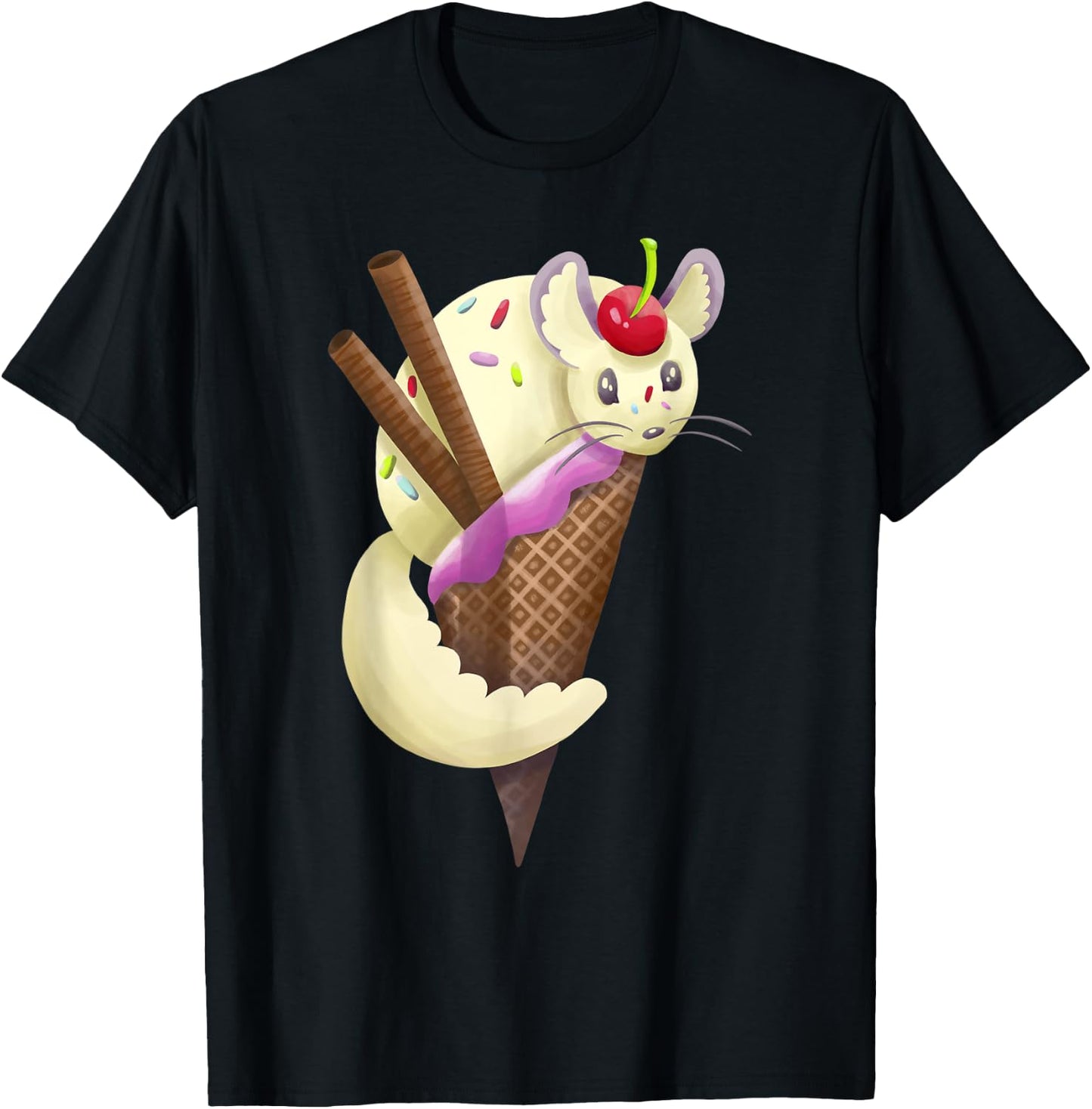 Punny Cute Vanilla Chinchilla Ice Cream Sundae T-Shirt - T-Shirt | Black