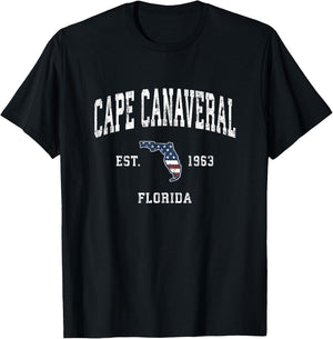 Cape Canaveral Florida FL Vintage American Flag Design Kids Men T-Shirt - T-Shirt | Black