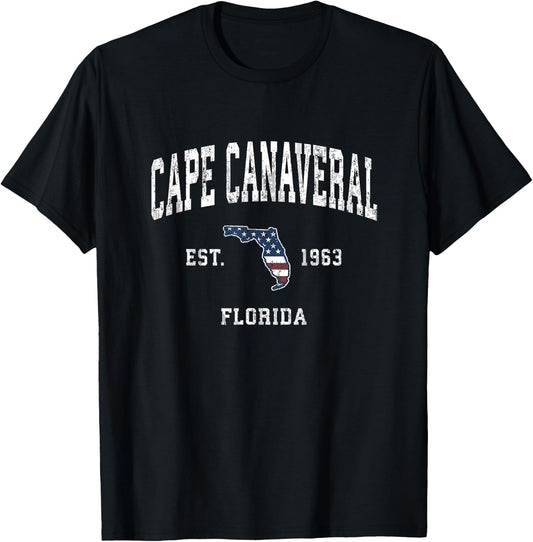 Cape Canaveral Florida FL Vintage American Flag Design Kids Men T-Shirt - T-Shirt | Black