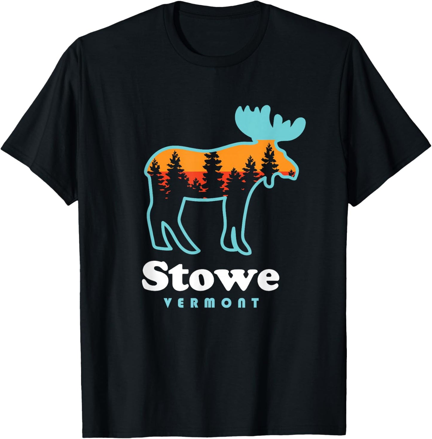 Stowe Vermont Skiing Mountains Stowe VT Moose T-Shirt - T-Shirt | Black