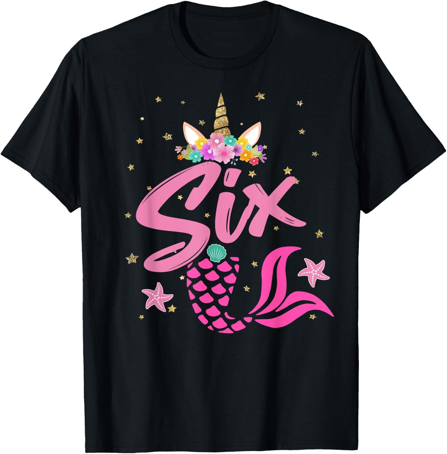 Unicorn Birthday Girl 6 Years Old Gift 6th B-day T-Shirt - T-Shirt | Black