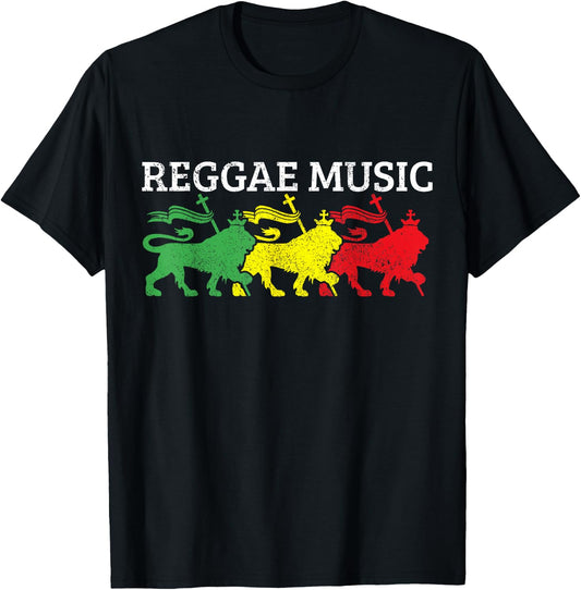 Reggae Music Rastafari Jamaica Lion Of Judah Rasta Gift T-Shirt - T-Shirt | Black