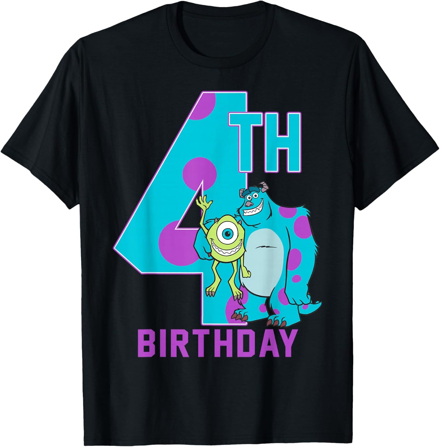 Disney Pixar Monsters Inc. Mike & Sully Happy 4th Birthday T-Shirt - T-Shirt | Black