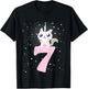 Kids 7th birthday girl outfit unicorn cat T-Shirt - T-Shirt | Black