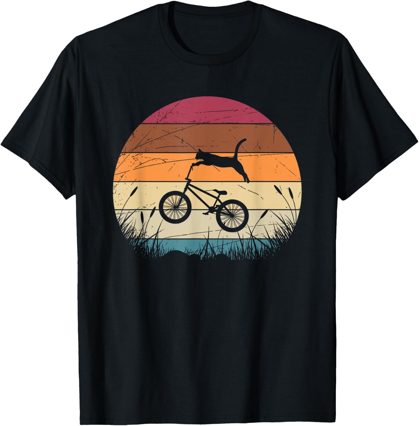 Funny Biker Cat Animal BMX Cyclist Gift Retro Bicycle T-Shirt - T-Shirt | Black