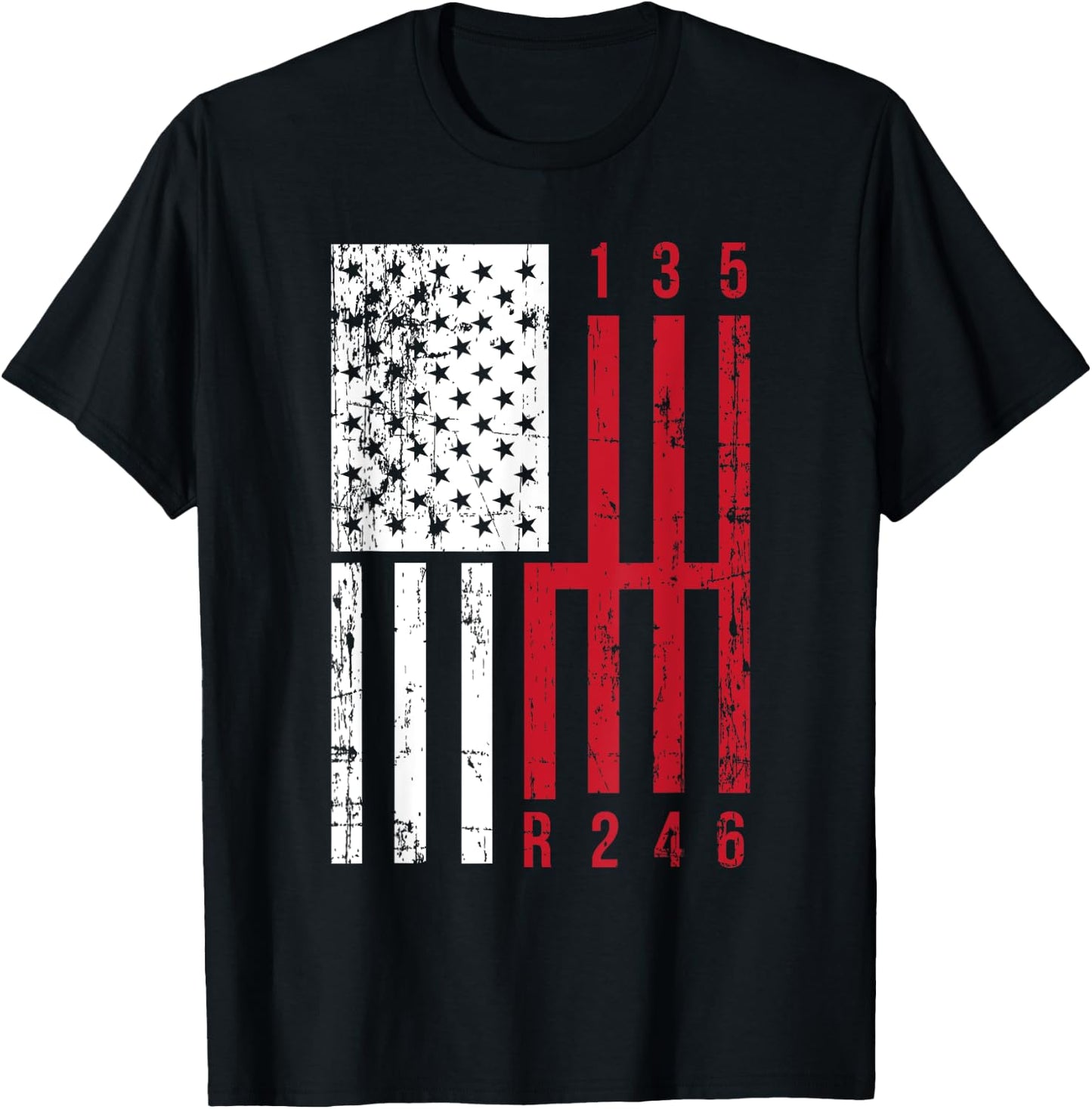 Funny Stick Shift USA Flag Muscle Car 6 Gears Mechanic Gift Women Kids Men T-Shirt - T-Shirt | Black