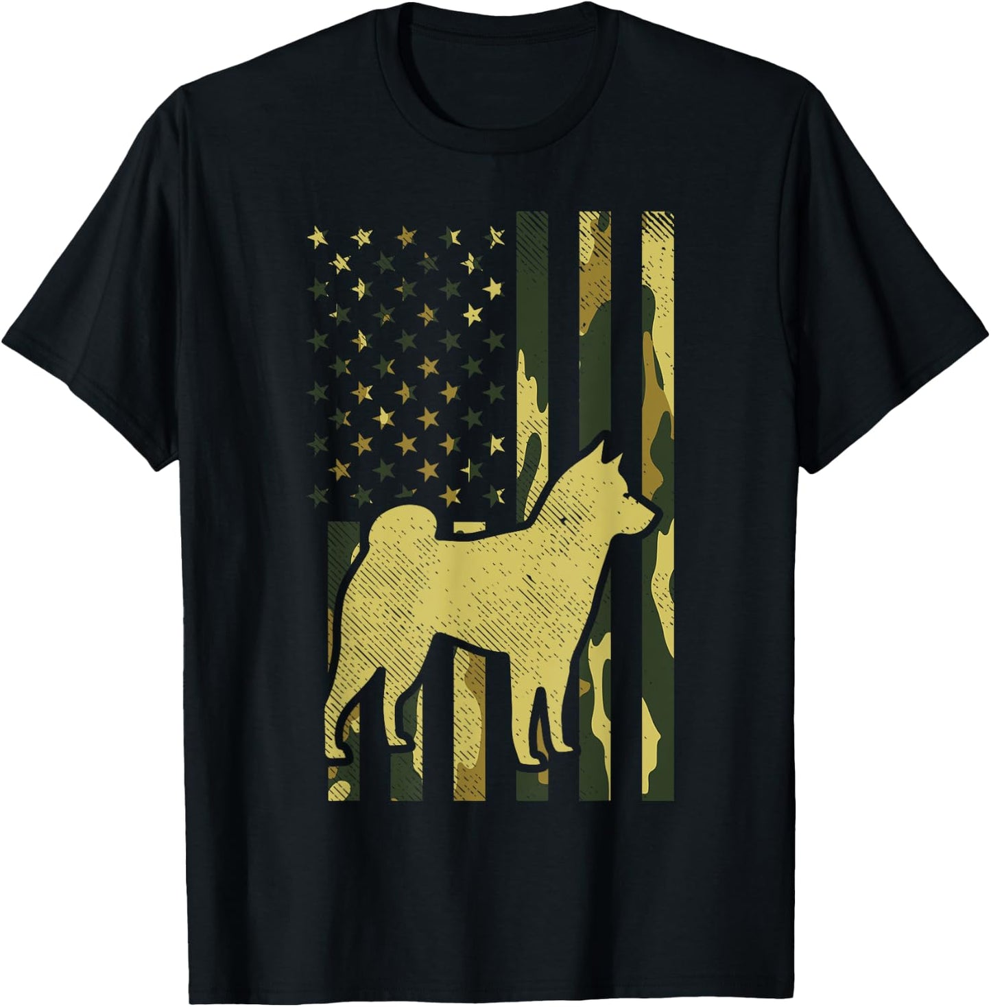 Camo US Flag Shiba Inu Akita Pet Japanese Dog Patriotic Gift T-Shirt - T-Shirt | Black