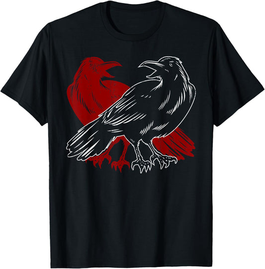 Red Raven Spooky Gothic Animal Forest Bird Black Crow T-Shirt - T-Shirt | Black