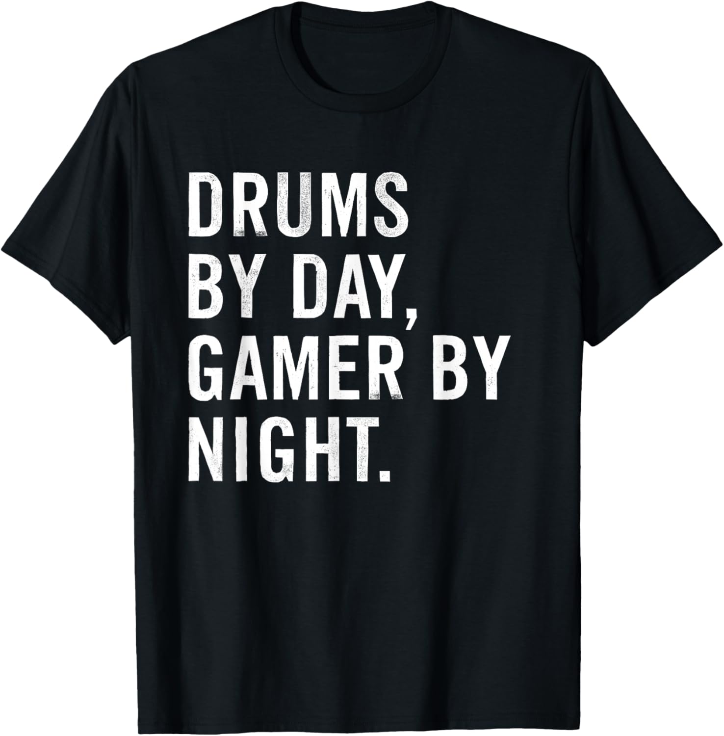 Funny Drums Musician Typography Gifts Drums By Day Gamer By Night Black Short Sleeve T-Shirt - T-Shirt | Black
