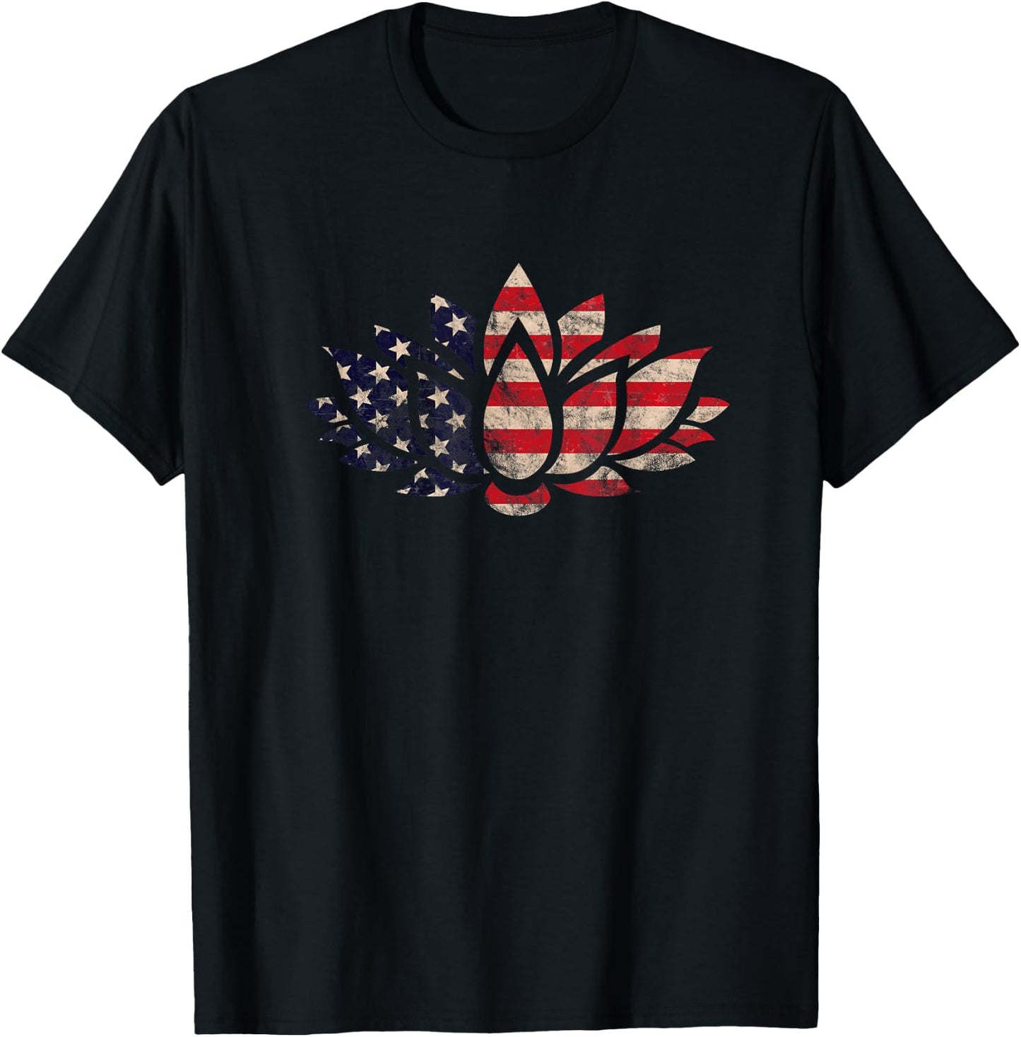 Lotus Flower USA Flag Patriotic American 4th of July Yoga Women Kids Men T-Shirt - T-Shirt | Black