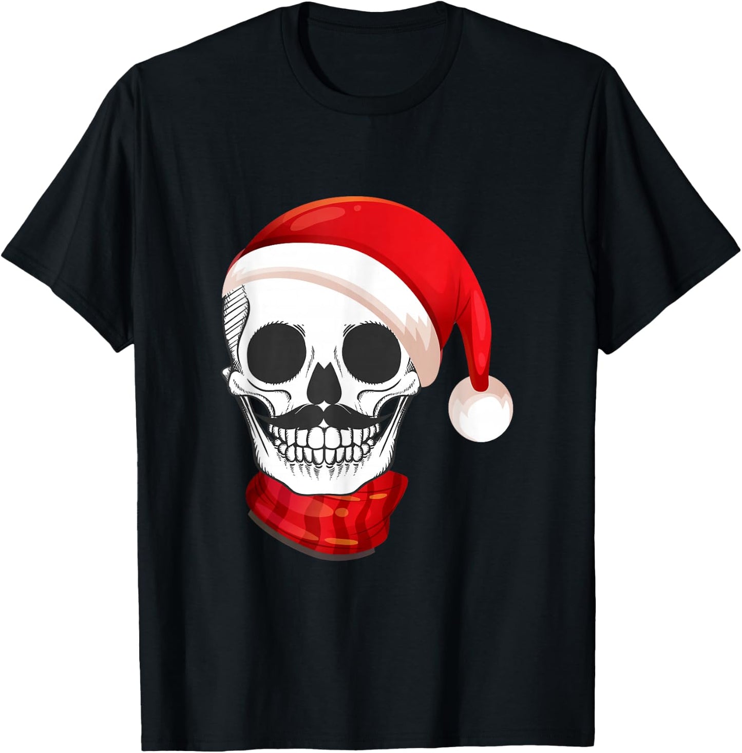 Santa Hat Funny Skull Calavera Navidad Christmas Season T-Shirt - T-Shirt | Black