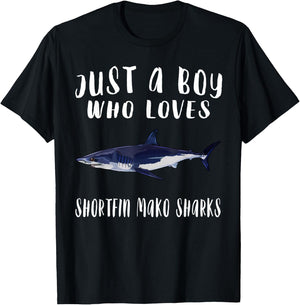 Im Just A Boy Who Loves Shortfin Mako Shark Lover Gift T-Shirt - T-Shirt | Black