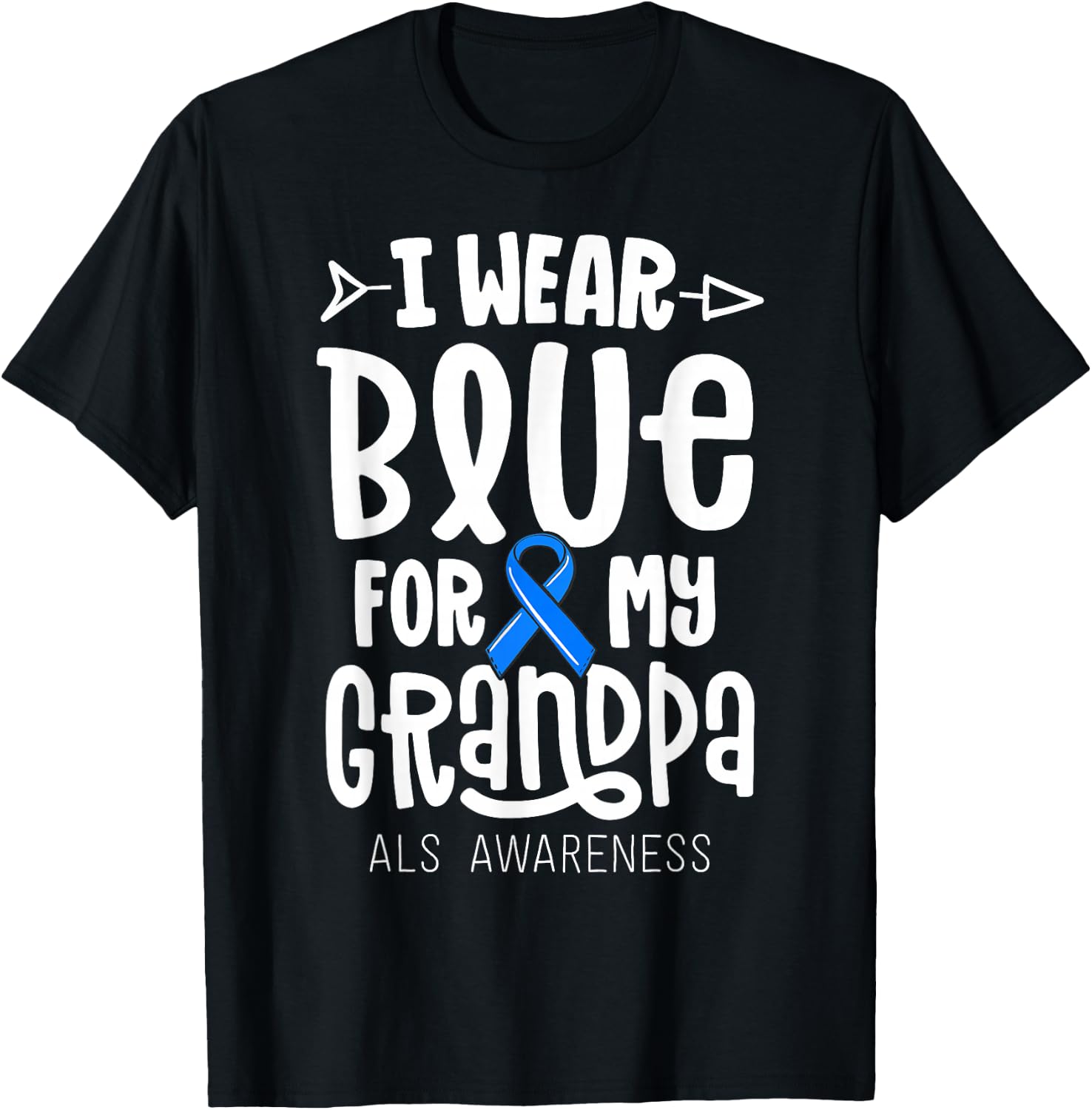 Blue Ribbon for Grandpa Disease ALS Awareness Family Cure T-Shirt - T-Shirt | Black