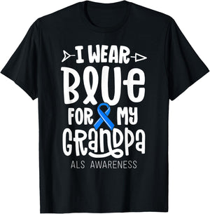 Blue Ribbon for Grandpa Disease ALS Awareness Family Cure T-Shirt - T-Shirt | Black