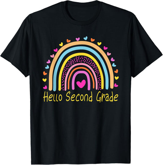 Hello Second Grade Teacher Rainbow T-Shirt - T-Shirt | Black