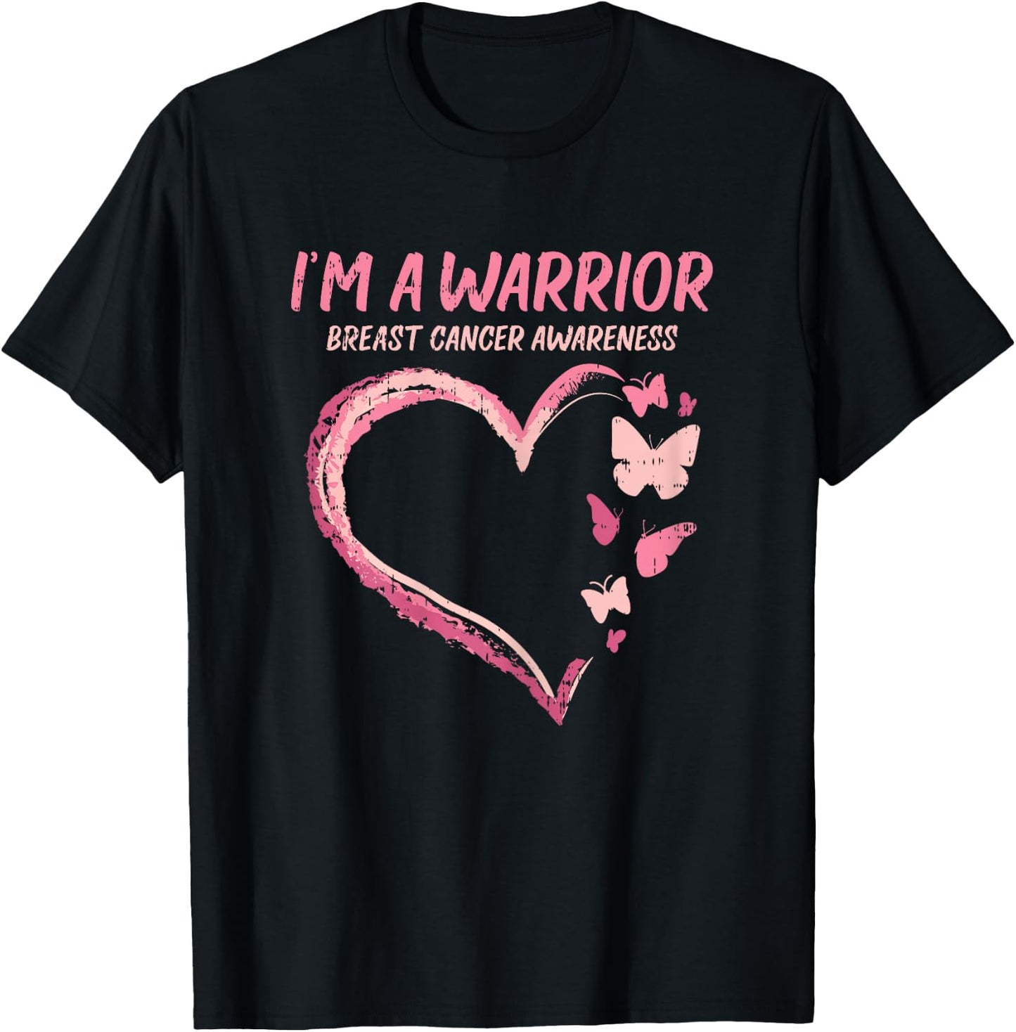 Warrior Heart Butterfly Breast Cancer Awareness Women Gift T-Shirt - T-Shirt | Black