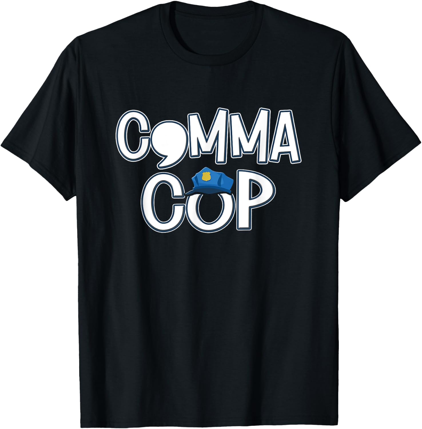 Comma Cop Grammar Men Women Teachers Class English Teacher T-Shirt - T-Shirt | Black