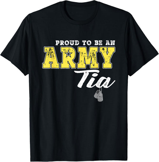 Proud To Be An Army Tia US Flag Dog Tags Military Aunt Gift Women T-Shirt - T-Shirt | Black