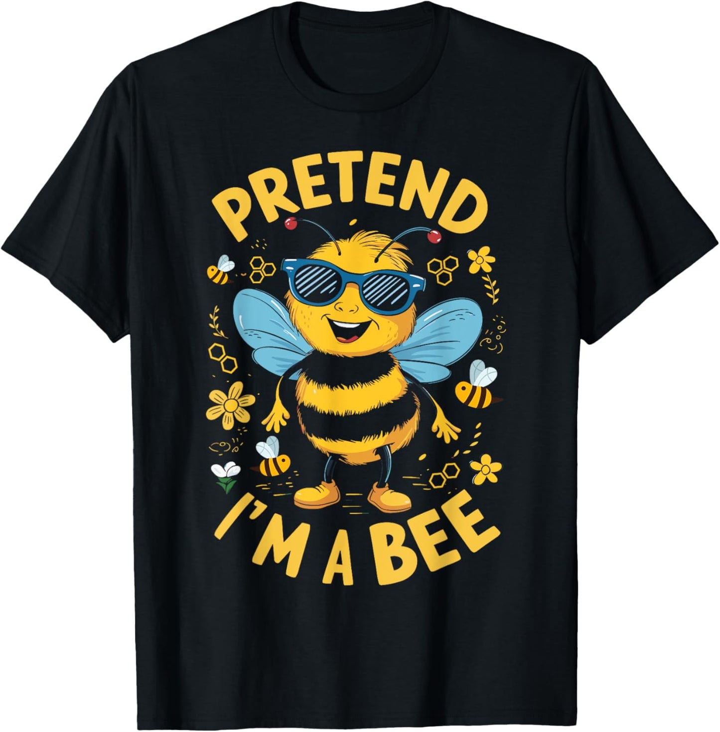 Pretend I'm A Bee Funny Lazy Halloween Matching Costume T-Shirt - T-Shirt | Black