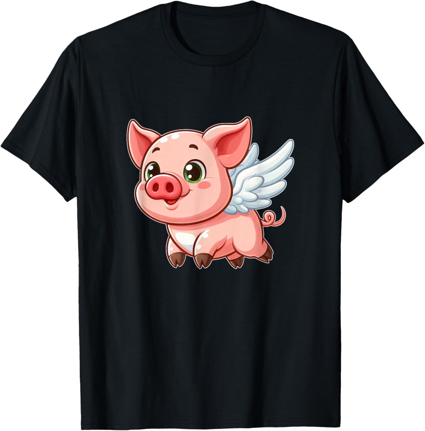 Cute Cartoon Pig Angel with Wings Halo Farmer T-Shirt - T-Shirt | Black