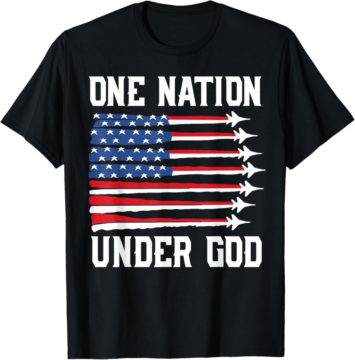 Boy 4th July One Nation Under God USA Fighter Jet Patriotic T-Shirt - T-Shirt | Black