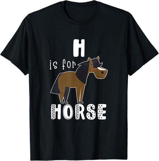 Horse Letter H Alphabet T-Shirt - T-Shirt | Black