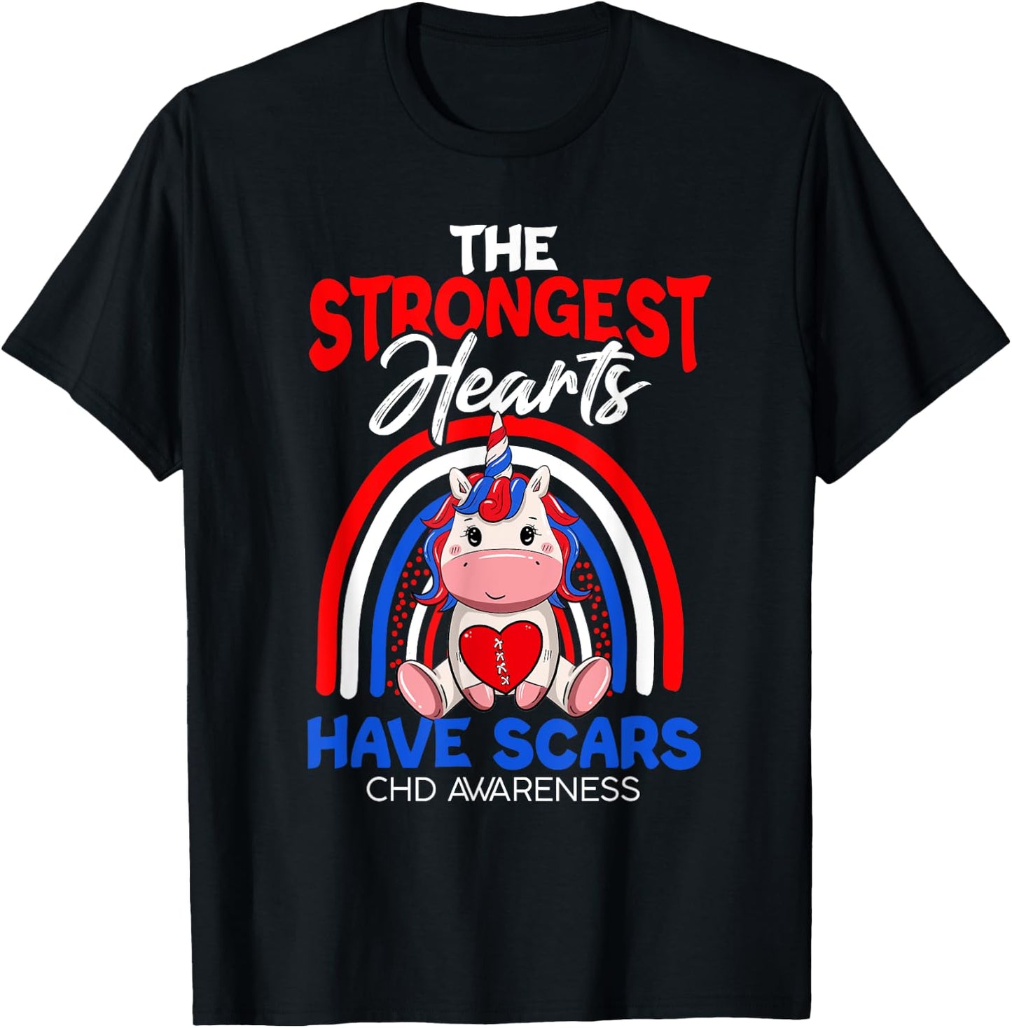 The Strongest Hearts Have Scars CHD Awareness Cute Unicorn T-Shirt - T-Shirt | Black