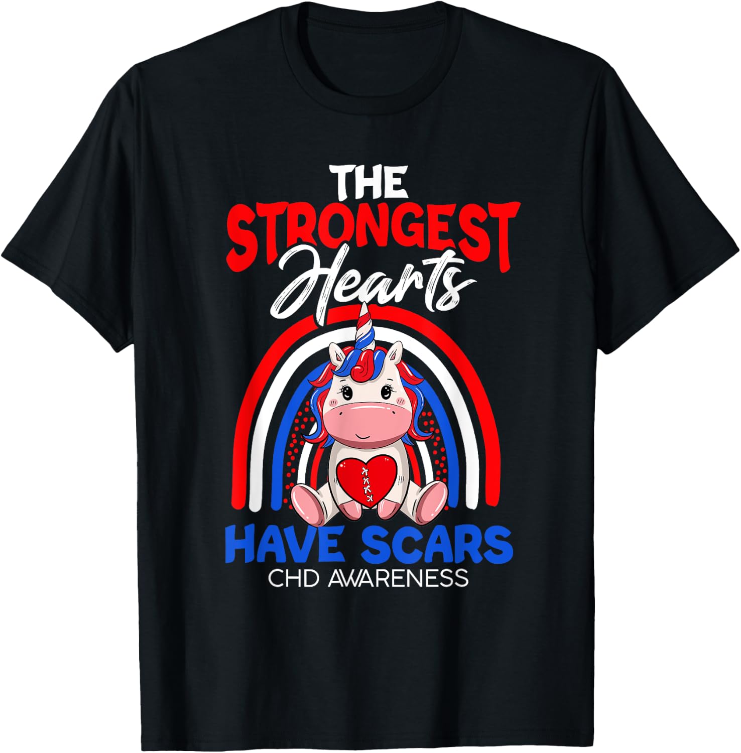 The Strongest Hearts Have Scars CHD Awareness Cute Unicorn T-Shirt - T-Shirt | Black