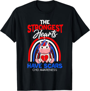 The Strongest Hearts Have Scars CHD Awareness Cute Unicorn T-Shirt - T-Shirt | Black