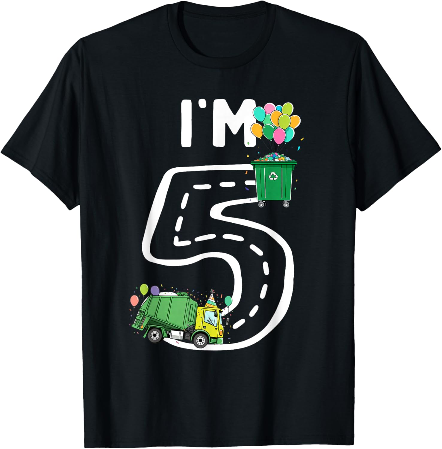 I'm 5 Five Years Old Garbage Truck 5th Birthday Boy Kids T-Shirt - T-Shirt | Black