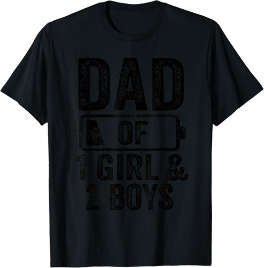 Dad of 1 Girl & 2 Boys Gifts Daddy of 3 Kids T-Shirt - T-Shirt | Black