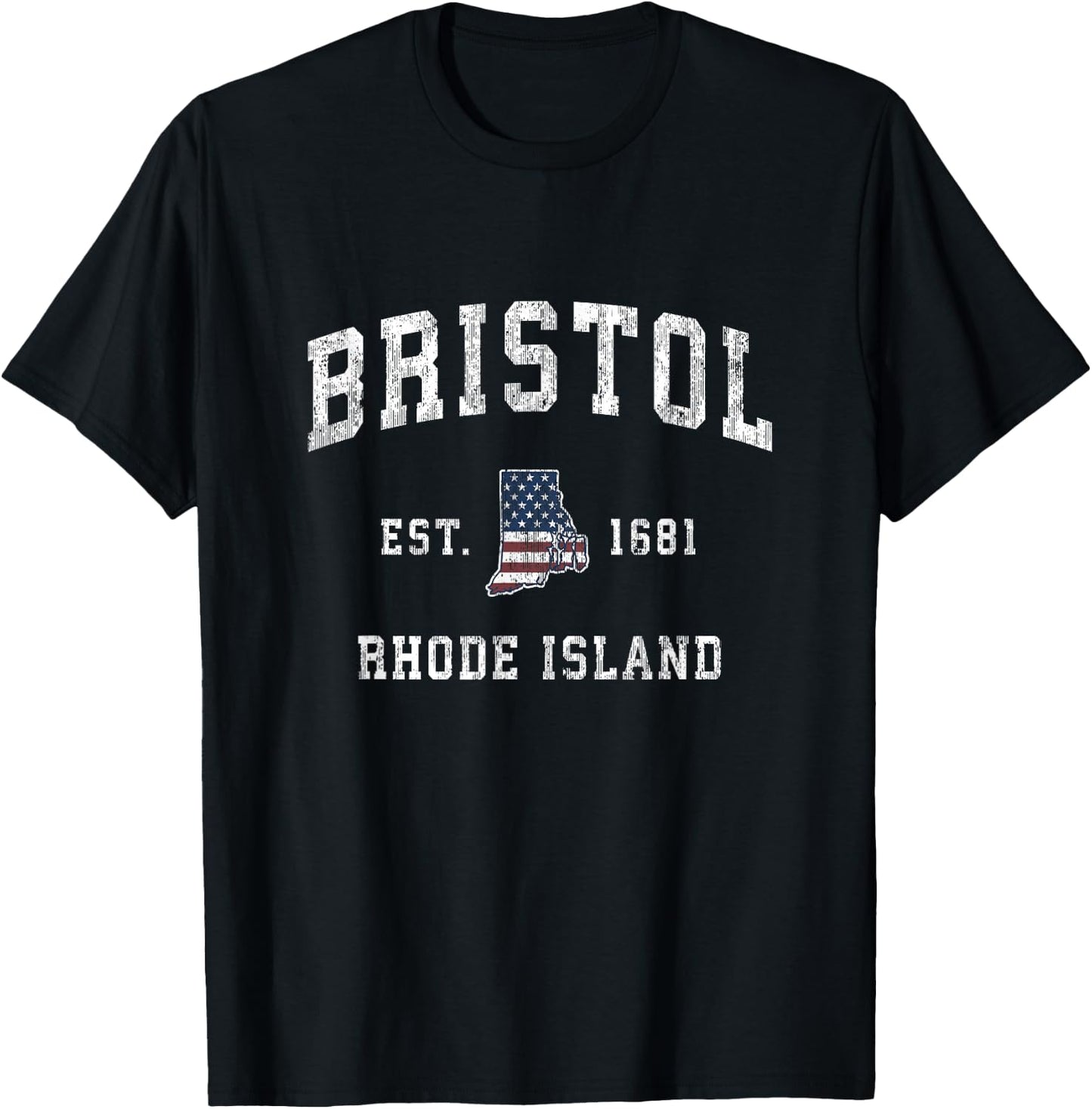 Bristol Rhode Island RI Vintage American Flag Sports Design T-Shirt - T-Shirt | Black