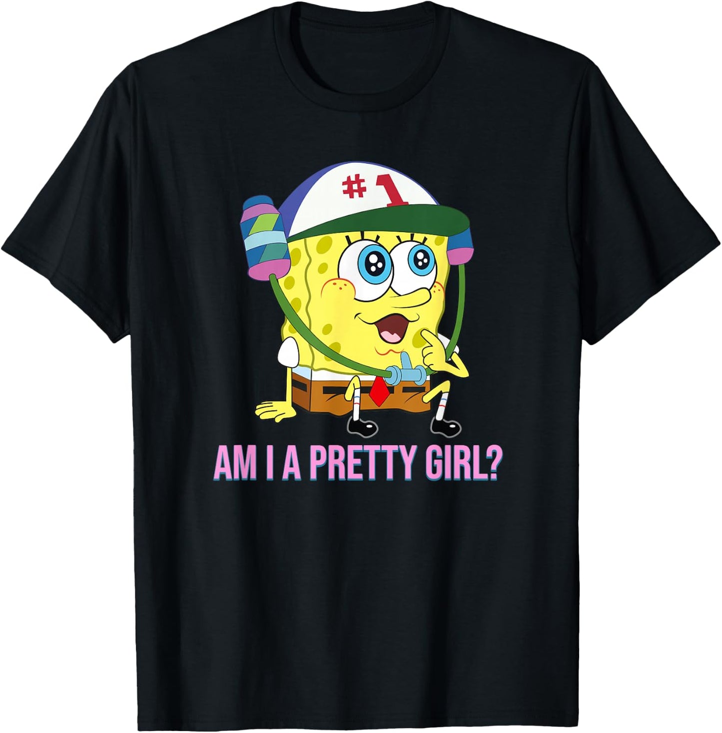 Spongebob Squarepants - Am I a Pretty Girl? T-Shirt - T-Shirt | Black