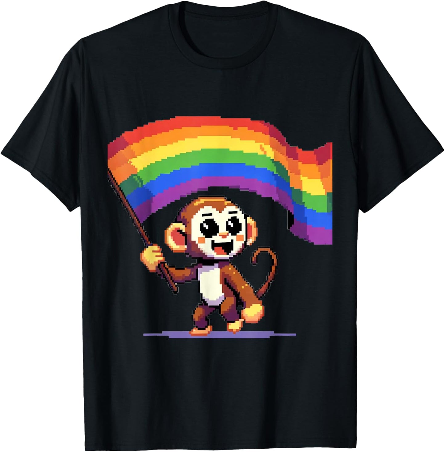 Pixel Monkey Rainbow Lesbian Gay CSD Pride Party Queer LGBT T-Shirt - T-Shirt | Black