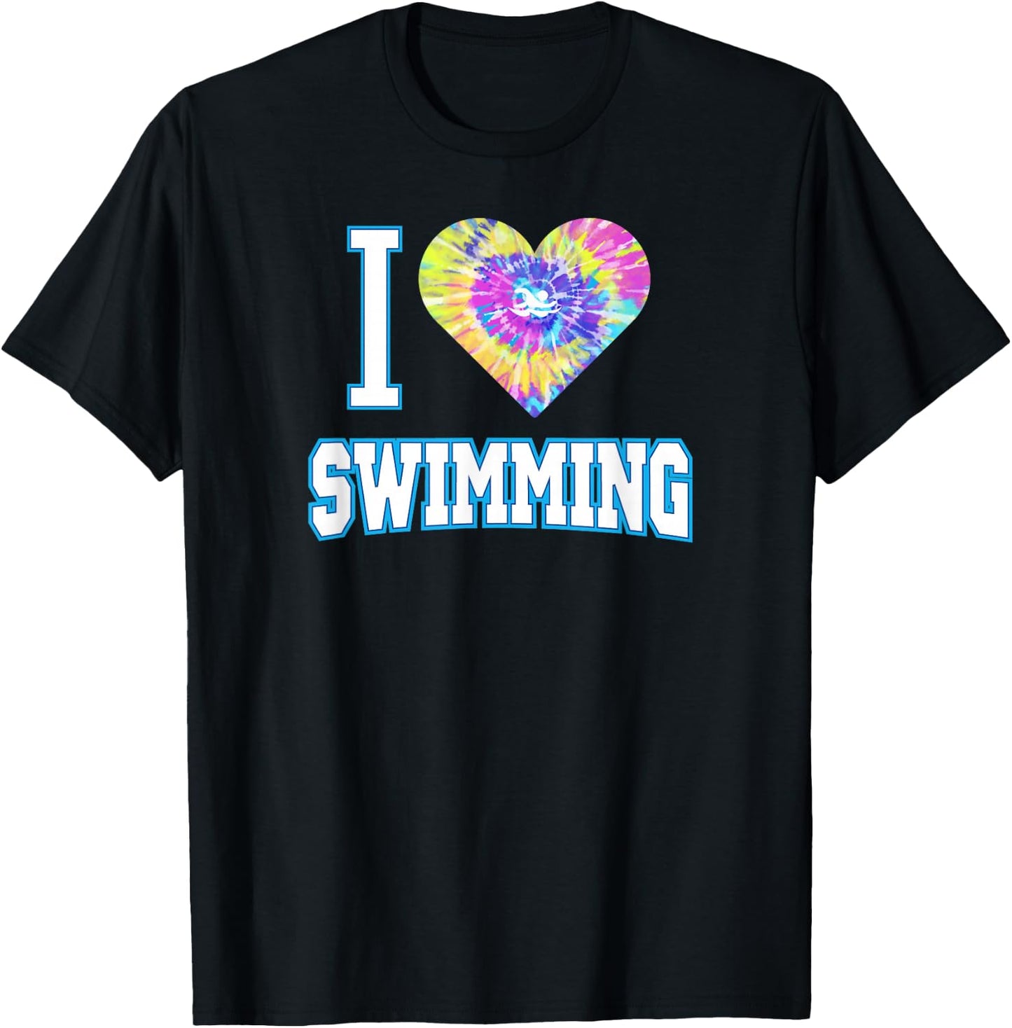 I Love Swimming Tie Dye Heart T-Shirt - T-Shirt | Black