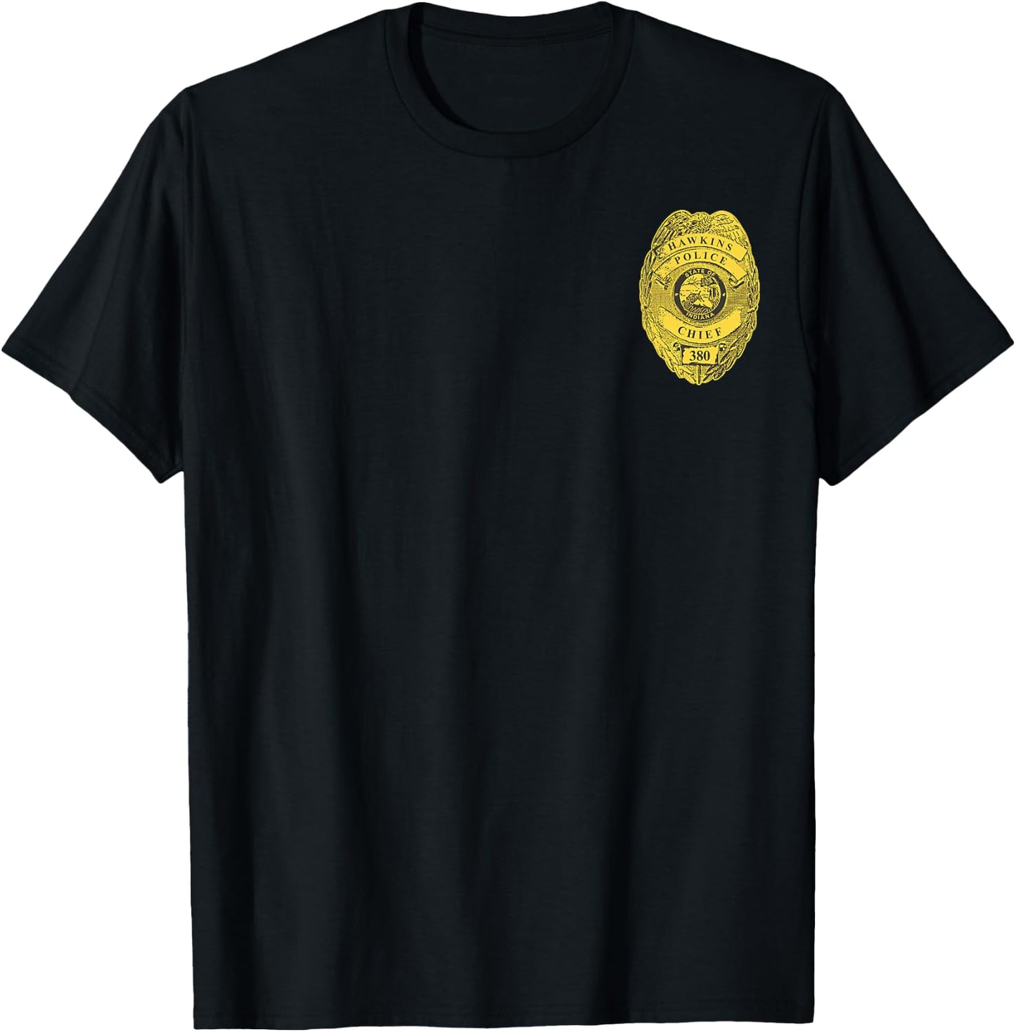 Netflix Stranger Things Hawkins Police Left Chest Badge T-Shirt - T-Shirt | Black