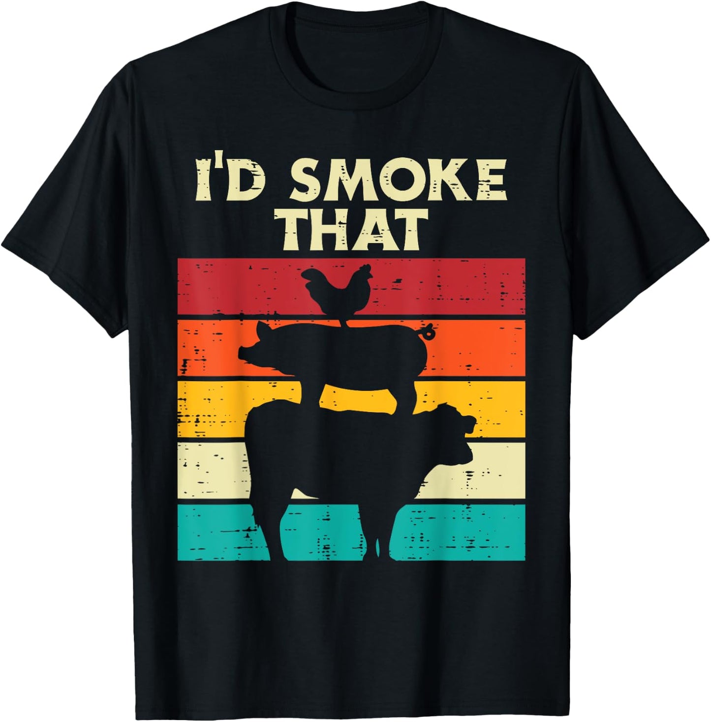 Id Smoke That Chicken Pork Beef Retro Meat Smoking Bbq Grill T-Shirt - T-Shirt | Black